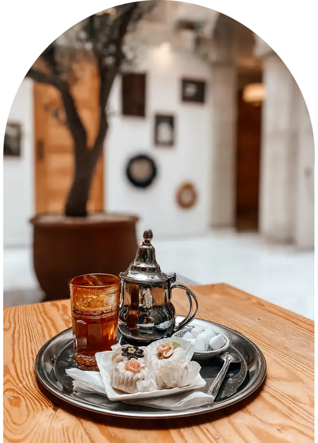 Mint tea service with Moroccan pastries 